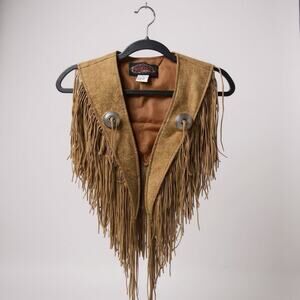 Wanted VTG Fringed Suede Leather Beaded Poncho Balero Vest Cowgirl Western OS